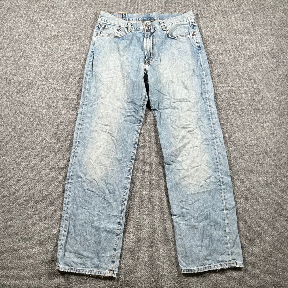 Lucky Brand Jeans Mens Size 32 Light Wash Relaxed Fit Made in USA Distressed